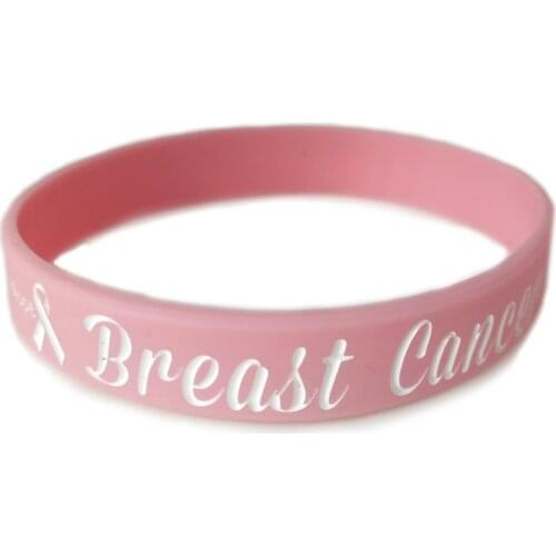 Breast Cancer Awareness Silicone Rubber Bracelet Pink Ribbon ID Wristband Bracelet For Women