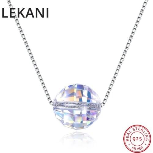 LEKANI 925 Silver Fine Jewelry Colorful Ball Beads Crystals From Swarovski Pendant Necklace Simple Chain Collares For Women Gift