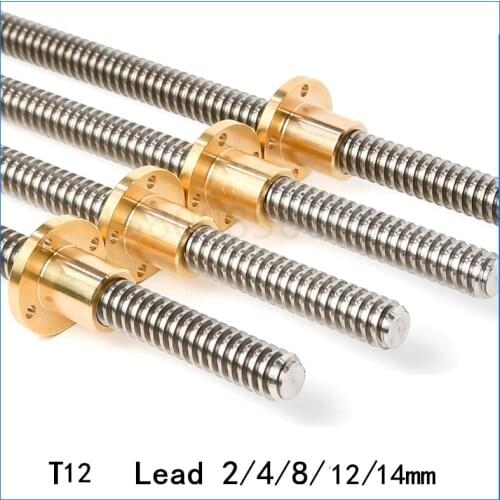 3D Printer Trapezoidal Rod T12 Screw Thread 12mm Lead 2/4/8/12/14mm Length 100/200/300/400/550mm Nut Stepper Motor CNC Engraving
