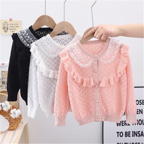 Spring Autumn Baby Girls Knit cardigan 0-5 Years Kid Lace collar Princess Long Sleeve Sweater Top Toddler Casual Costume 3 style