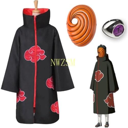 Naruto Uchiha Tobi Obito Akatsuki Cosplay Costume Cloak Mask Halloween Man Woman Cosplay Costume Accessories