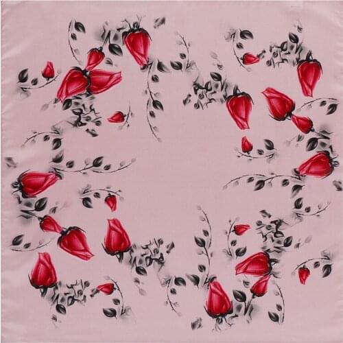 POBING 100% Silk Scarf Woman Floral Print Square Scarves Luxury Bandanas Small Hijab Foulards Lady Tie Headband Neckerchief 53CM