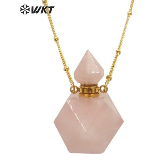 WT-N1286 Wholesale women natural diamond Cut stone perfume bottle necklace 18 inch long beads chain gemstone pendant necklace