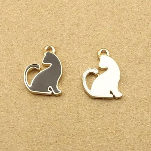 10pcs 12x17mm enamel cat charm for jewelry making cute earring pendant bracelet necklace charms diy design charms