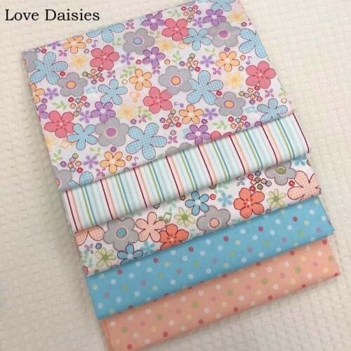 100% Cotton Pastoral Color Purple Green Blue Gray Flowers Floral Stripe Blue Orange Dot Twill Fabric for DIY Apparel Dress Decor