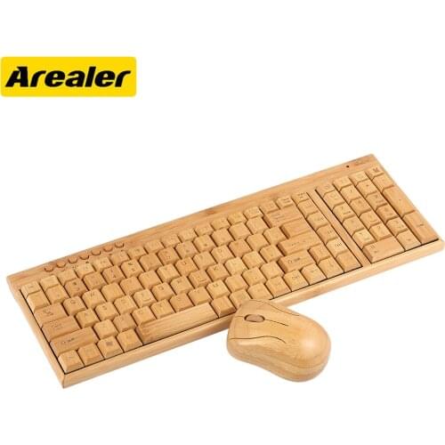 2.4G Wireless Bamboo Keyboard and Mouse Combo PC Computer Keyboard Handcrafted Natural Wooden Plug and Play keyboard and mouse