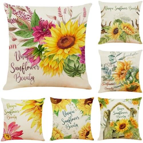 2pcs/set Cotton and Linen Sunflower Cushion Cover Car Sofa Throw Pillowcase Decorative Flower Pattern Pillow Case Home Decor