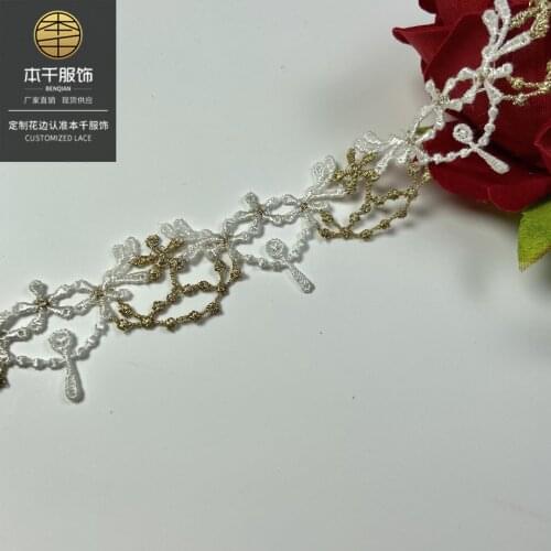 2yards Polyester Gold White Lace Bar Code Clothing Curtain Accessories Lace Lolita Lace handmade Trimming 2.7cm