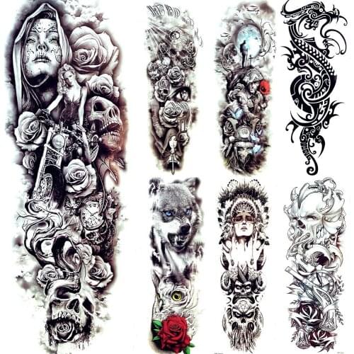 25 Patten Black Lococmotive Beatuy Temporary Tattoo Awkward Bones Full Arm Body Art Tattoo Stickers Long Legs Women Summer Tatoo