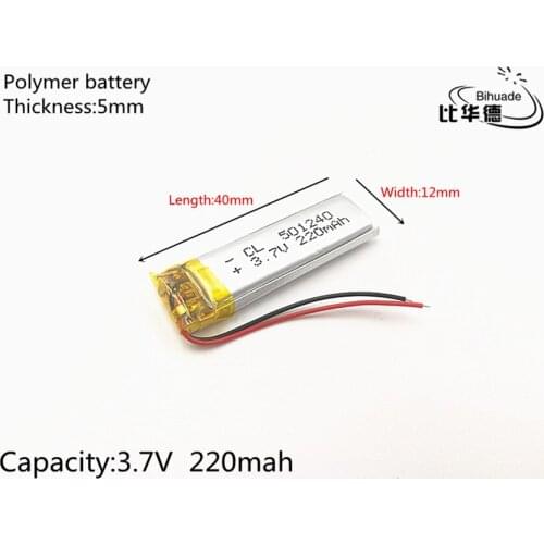 5pcs/lot 3.7V 220mAh 501240 Lithium Polymer Li-Po li ion Rechargeable Battery cells For Mp3 MP4 MP5 toy mobile bluetooth
