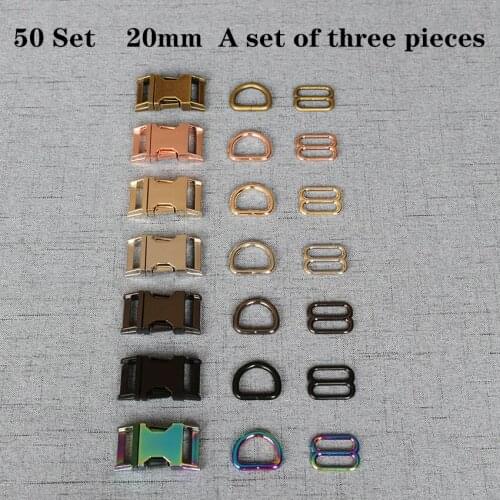 50 Set (B) 20mm Metal D Ring+Adjustable+Release Buckle DIY Dog Collar Accessory High Quality Plated Buckle 3JT20mm07B