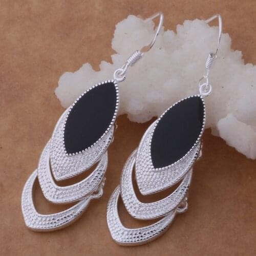 AE576 Trendy wholesale earrings , fashion jewelry , Three heart set with black stones /bwvakoca bxiakopa