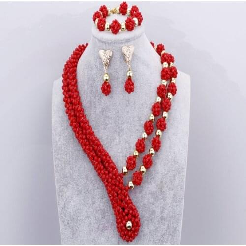African Dubai Jewelry Sets For Women Red Necklace Set Luxury African Beads Nigerian Wedding Jewellery Sets Free Shipping