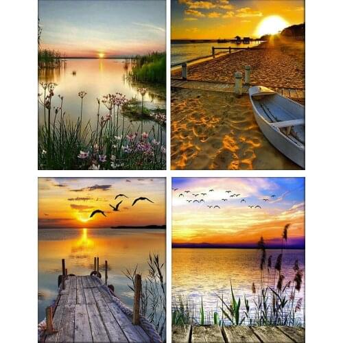 5D Diamond Embroidery Sale Landscape Rhinestones Mosaic Pictures Diamond Painting Full Square /Round Sunset Scenery Decor FG1818