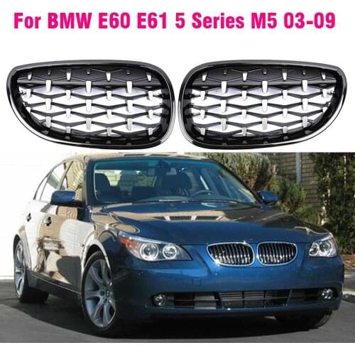 Car Racing Grill For BMW E60 E61 5 Series 2003-2009 Diamond Front Kidney Grille Meteor Style Grill Chrome Auto Accessories