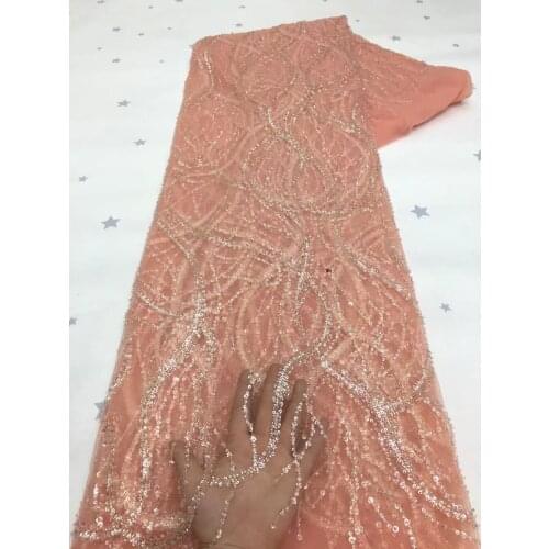 Sequins Tulle Lace African Lace Fabric 2021 Beautiful High Quality French beads Lace Fabrics 5 Yards For Wedding dress NXZ4977