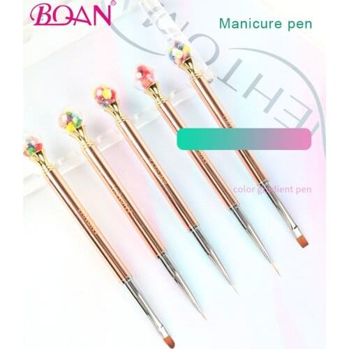 BQAN Rose Gold Nail Brush UV Gel Brush Liner Painting Pen Metal Handle Top Flower Ball Decora French Lines Stripes Drawing Pen