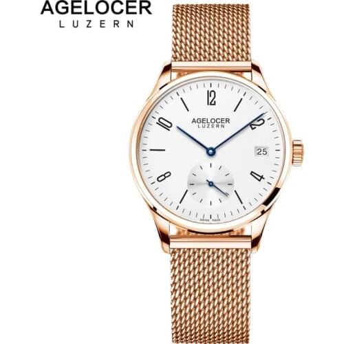 Agelocer Luxury Brand Watch Gold Rose Watch Waterproof Stainless Steel Watch Automatic Day Date Watch For Women 1202D9