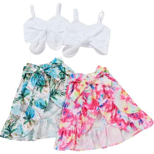 Citgeett Summer Kids Girls Casual Clothes Set White V-neck Sleeveless Tops and Irregular Hem Long Skirt Clothing