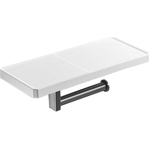 SHGO HOT-Paper Holder White Resinous Panel & 304 Stainless Steel Paper Rack Toilet Phone Shelf Phone Rack