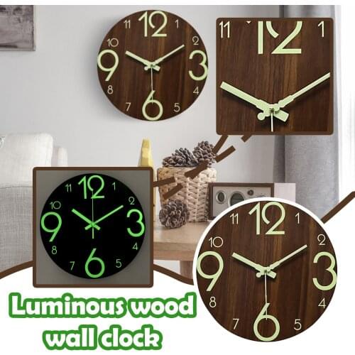Home Wall Clock Round Wooden Creative Luminous Clock Digital Living Room Clock Wall Clock Wall Clock Home Modern Decoration