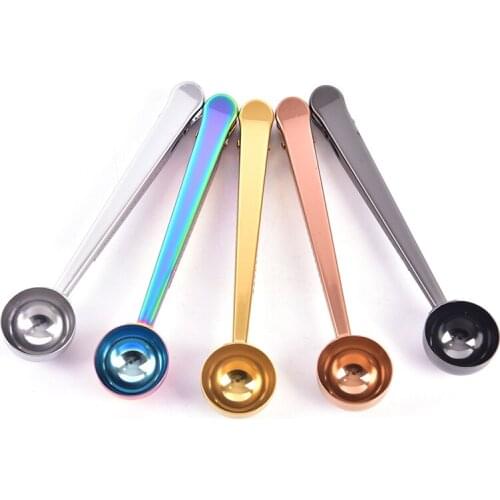 Two-in-one Stainless Steel Coffee Spoon Sealing Clip Coffee Measuring Spoon Kitchen Gold Accessories Recipient Cafe Decoration