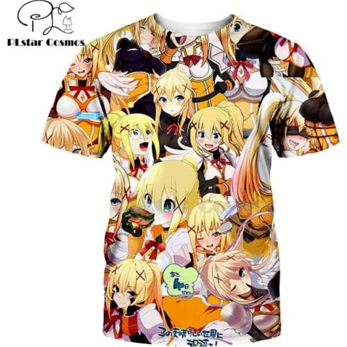 PLstar Cosmos Hipster Anime t shirts Cute girl Streetwear t-shirts Darkness of Konosuba Comic 3D Print Harajuku Short sleeve