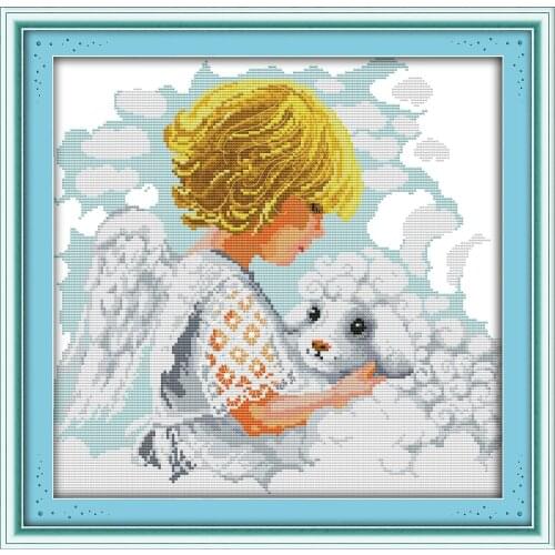Joy Sunday The Girl With The Lamb Chinese Cross Stitch Kits Ecological Cotton Clear Stamped 11CT DIY Wedding Decoration For Home