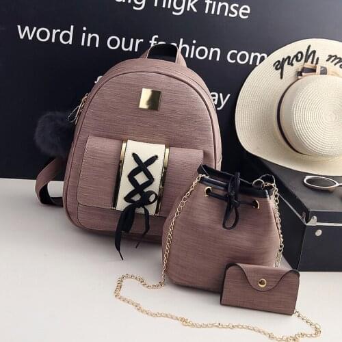 3Pcs Backpack Set Shoulder Bag Leather For Girls Solid Lady Composite Bags For Teenage Girls Schoolbag Travel Bag Mochila 50