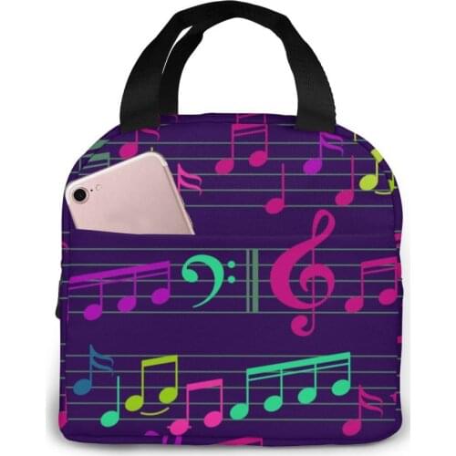 Abstract Music Notes And Clef Cooler Lunch Box Portable Insulated Lunch Bag Thermal Food Picnic Lunch Bags