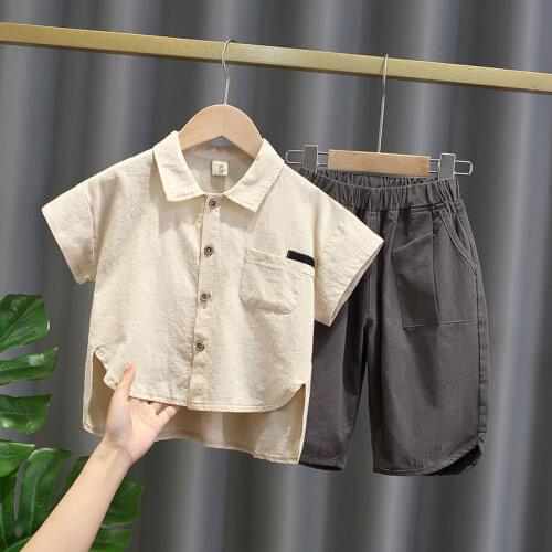 Boys summer suit 2021 new childrens summer shirt short-sleeved two-piece suit Korean style handsome clothes