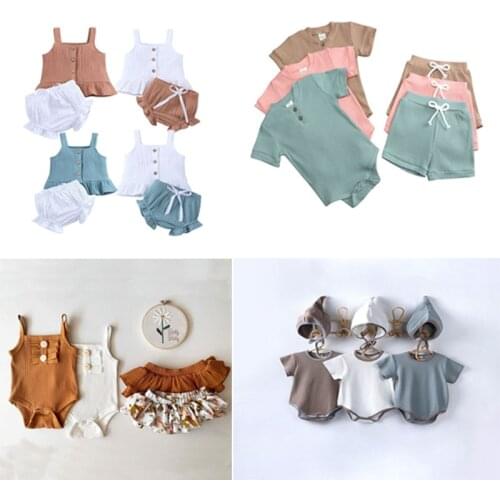 Baby Boy Girl Summer Sets Short Sleeve Bodysuit+Shorts Newborn Clothes Kid Toddler Outifts 2021 New Born Costume Solid 0-2Y