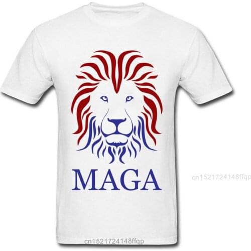 MAGA 2018 Lion Print Men T-shirt Donald Trump Cotton White T Shirt O Neck Short Sleeve Clothing Simple Casual School Chic