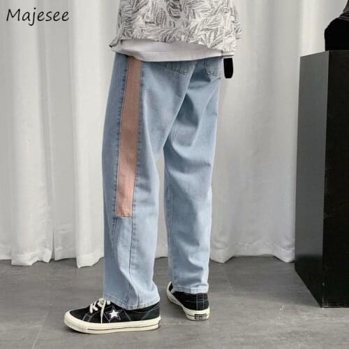 Men Jeans Denim Patchwork Loose Straight Wide-leg Casual Fashion Male Bottoms Vintage Hip Hop Students Streetwear S-3XL Teens BF