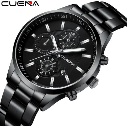 CUENA Mens Watch Big Dial Stainless Steel Band Date Mens Business Male Watches Waterproof Luxuries Men Wrist Watches for Men