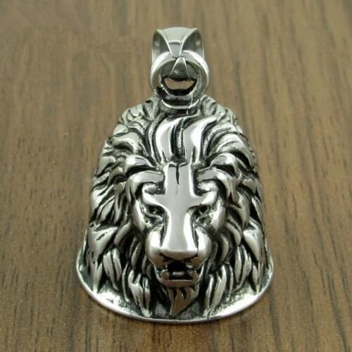 Mens Domineering Animal Lion Carved Bell Pendant Necklace Classic Punk Rock Locomotive Jewelry