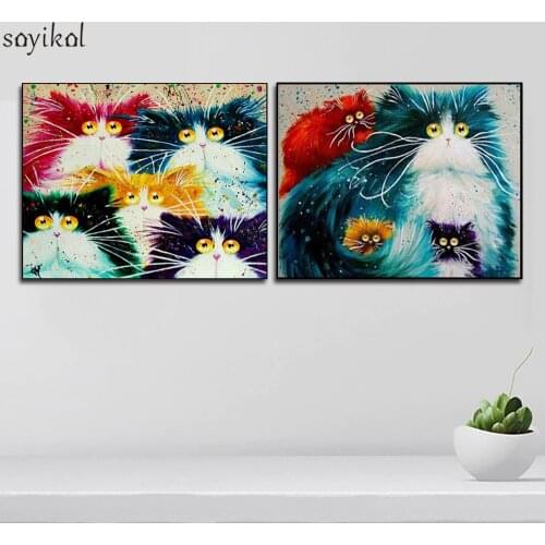 DIY Painting By Numbers Cat Framed Picture DIY Coloring By Numbers On Canvas Colorful Cats Home Decor Acrylic Paint Drawing
