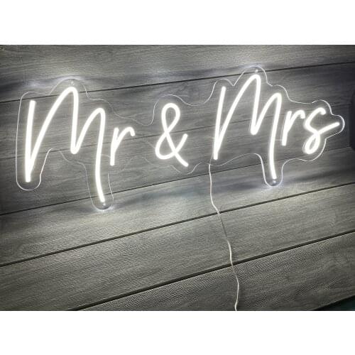 Custom Mr & Mrs Logo Neon Sign Light LED Wall Hanging Acrylic Indoor Outdoor Wedding Decoration Letter Board Party Background
