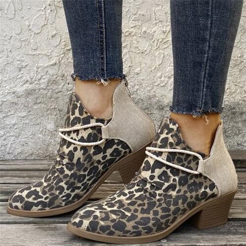 New Fashion 2020 Womens Boots Leopard Ladies Chunky Female Shoes Woman Footwear Plus Size 35-43