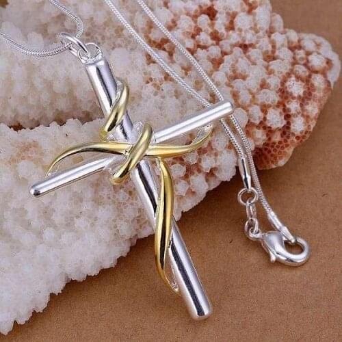 P088_2 Free Shipping Silver Color Jewelry,Wholesale -Sterling-Silver Charms Fashion Pendant Separations Twisted Rope Cross