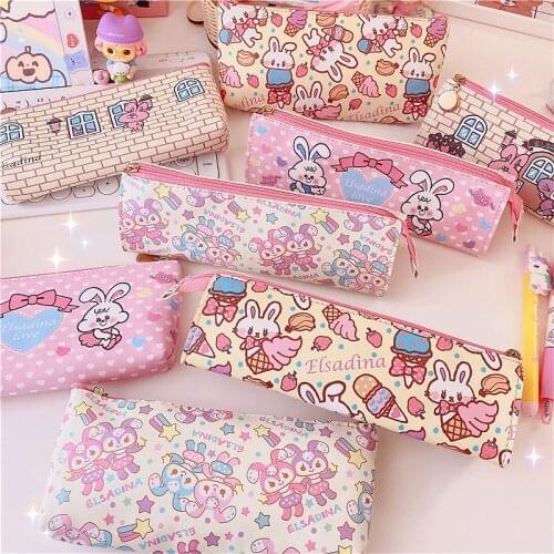 New Kawaii Rabbit Pencil Bag High Capacity Pencil Pouch Cute Cartoon Pencil Case Korean Bag Stationery School Supplies