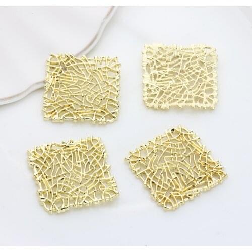 Zinc Alloy Gold Metal Hollow Lace Square Setting Charms Pendant 6pcs/lot 28mm For DIY Tassel Jewelry Making Finding Accessories