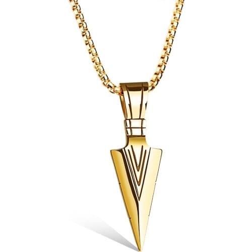 Cool Dormineering Engraved Big V Arrow Necklace Men Gold Anchor Pendant Necklaces for Man Neckless Figaro Chain