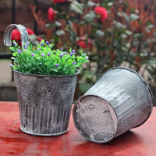 Retro Metal Iron Bucket Flower Pot Hanging Balcony Garden Plant Hangpot Nursery Bonsai Pots with Hooks Garden Decoration