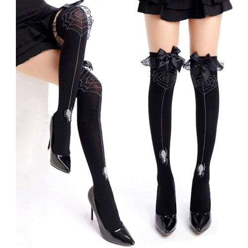Sexy Lace Ruffled Womens Stockings Thigh Over The Knee Long Socks Beautiful Jacquard Spider Stockings Sexy Thin Female Socks