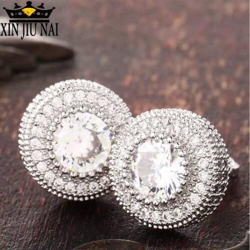 S925 sterling silver personality shiny 18K gold hip hop round full diamond unisex earrings jewelry Luxury Exquisite Simple