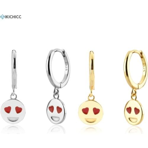 KIKICHICC New 925 Sterling Silver Gold Love Heart Happy Face Smiley Drop Earring Dangle Charm Simple Clips Pendiente Jewelry