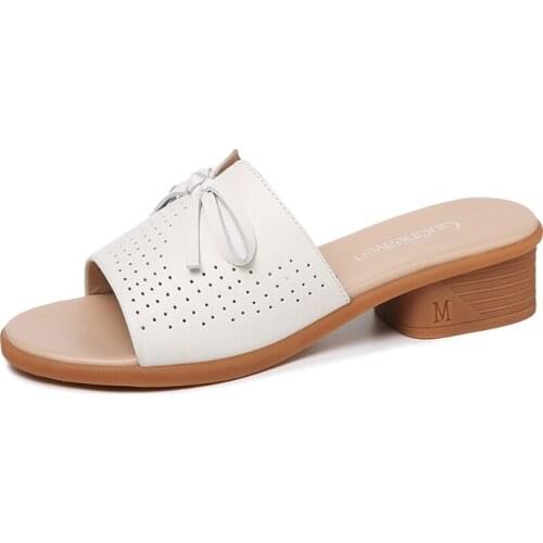 Open-Toed Square Heel Slippers Solid Color Flip-Flops Decorated With Bows WomenS Platform Shoes