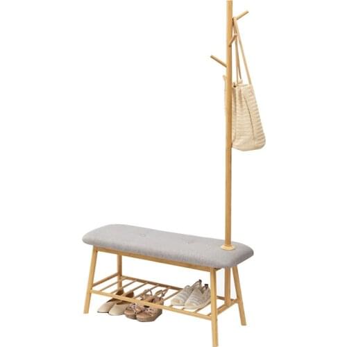 Solid wood shoes bench European modern minimalist shoe rack stool fabric bed tail dressing stool