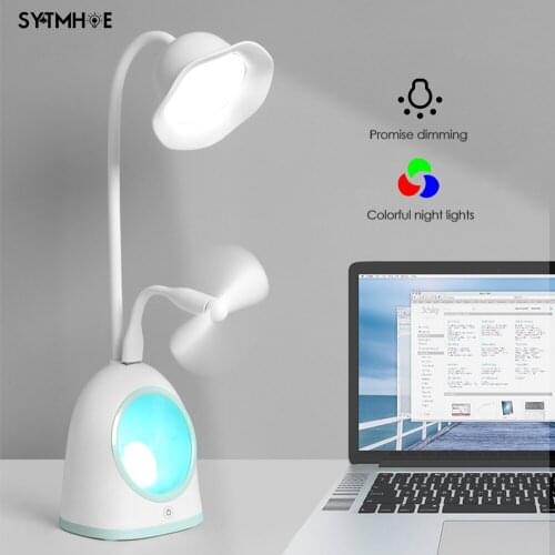 Eye-Care Bedroom Modern Reading Lamp Usb Dimmable Study Bedside Table Lamps Touch Bedside Lamps Led Light For Desk With Mini Fan